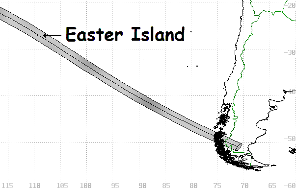 The track of the 11 July 2010 total eclipse showing the location of Easter Island